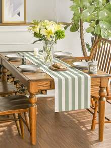 1pc,Bohemian Style,Minimalist Striped Table Runner,Microwave Dust Cover,Protective Cover,Rectangular Tablecloth,Washable,Suitable For Home Dinner,Coffee Table,Kitchen And Dining Room Decor,Table Decor Party And Scene Decoration,Home Decor,Outdoor Patio Table Runner Decor,Entrance Decor,Fireplace Cloth - Sage Soft Mist Green - View 6