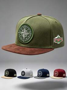 1pc Unisex Fashion Compass Embroidered Hip-Hop Color-Block Baseball Cap , Adjustable , Perfect For Outdoor Activities, Travel, And Running - Compass 1970 - View 2