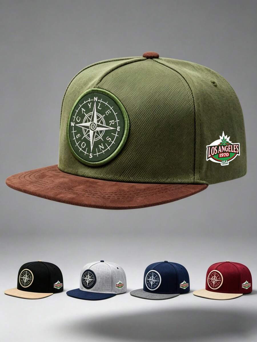 1pc Unisex Fashion Compass Embroidered Hip-Hop Color-Block Baseball Cap , Adjustable , Perfect For Outdoor Activities, Travel, And Running