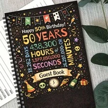 1本 50歲生日賓客簽名簿，黑金生日快樂螺旋筆記本，幽默50歲生日裝飾適用於男女，紀念簽名留言簿，派對贈品，紀念禮物，學校辦公文具用品 - E - 查看 1