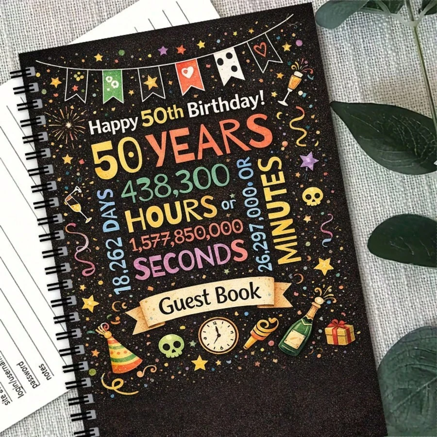 1本 50歲生日賓客簽名簿,黑金生日快樂螺旋筆記本,幽默50歲生日裝飾適用於男女,紀念簽名留言簿,派對贈品,紀念禮物,學校辦公文具用品 - E - 查看 1