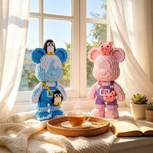 4755片熊積木套裝，33cm DIY組裝玩具，4款可選（鴨子/柯基/企鵝/豬），可愛動物熊模型，舒壓拼圖，家居與房間裝飾，青少年與成人的生日/聖誕禮物 - 彩色 - 查看 9