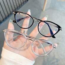 Y2K Cool Blue-Green Cat Eye Frame Glasses, Women's Non-Prescription Glasses Accessory - Black Gold - View 7