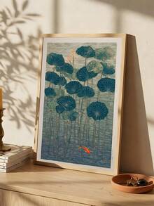 1件蓮花與錦鯉海報，日式植物藝術，日式青蛙撐傘海報，理想禮物，適合臥室、客廳、廚房、牆面藝術、牆面裝飾、家居裝飾、房間裝飾、帆布牆面藝術、海報、帶框牆面藝術，可選框 - 1PCS - 查看 4