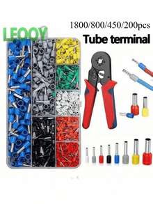 1800/800/450/200件組 捲線壓接工具組 - 包含 4/6A 自調式棘輪精密剪線鉗與 200-1800 個絕緣 VE 管狀端子。適用於居家翻新、工業作業、DIY 專案及汽車維修的電線連接與套管壓接。專業級配件確保連接穩固可靠。送給勤奮男士的完美禮物！ - 彩色 - 查看 2