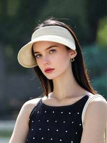 1pc Fashion Straw Visors Women Wide Brim Hats Roll-Up Foldable Summer Beach Visor Hat,Sombrero De Playa Mujer,Hats For Women,Sombreros Para El Sol - Multicolor 4 - View 7