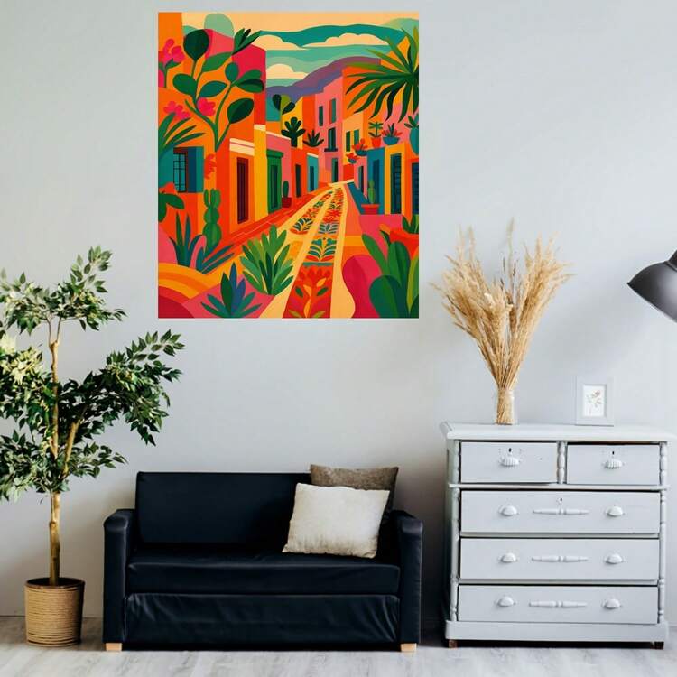 Arte de Pared Moderno Retro Callejón 2D Plano, 1 pieza - Escena de Callejón Vibrante Póster de Lienzo sin Marco, Adhesivo Adecuado para Uso - Decoración Urbana Impresa de Alta Calidad para Dormitorio, Oficina - Regalo de Decoración para Todo el Año, 2D Plano - Enmarcado - Añade 5