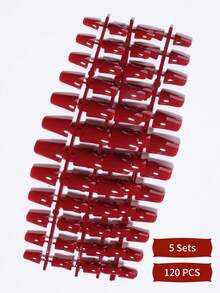 120pcs (5-Pack) Of Duckbill-Shaped Red Press-On Nails, Including A Gel Pad And A Nail File, Suitable For Everyday Work And DIY Use. - Red - View 6