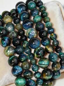 Natürliche Galaxie Blau-Grün Tigerauge Perlen für Schmuckherstellung, 6/8/10mm lose Steinperlen für Schmuckherstellung DIY Halskette Armband Zubehör - Verschiedenfarbig - Übersicht 1