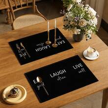 1pc Life Text Placemat, Breakfast Placemat, Coffee Mat, Coaster Set, Bowl & Plate Mat, Home Decor, Kitchen Accessories, Easy To Clean Placemat, Suitable For Home, Kitchen & Dining Table Decor, Holiday Gift, Multi-Piece Combination Pack, Linen Placemat - Multicolor - View 8