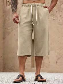 Celana Linen Pria 3/4, Lembut dan Nyaman, Cocok untuk Liburan Pantai, Jalan-jalan Santai, Hadiah yang Bagus untuk Pria - Khaki - View 7