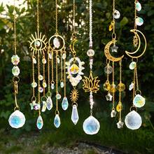 7pcs Snow Lotus Crystal Suncatcher, Window Hanging Suncatcher, Crystal Prism Decor, Indoor Outdoor Home Party Wedding Decoration - Golden Lotus 7-piece Set - View 8
