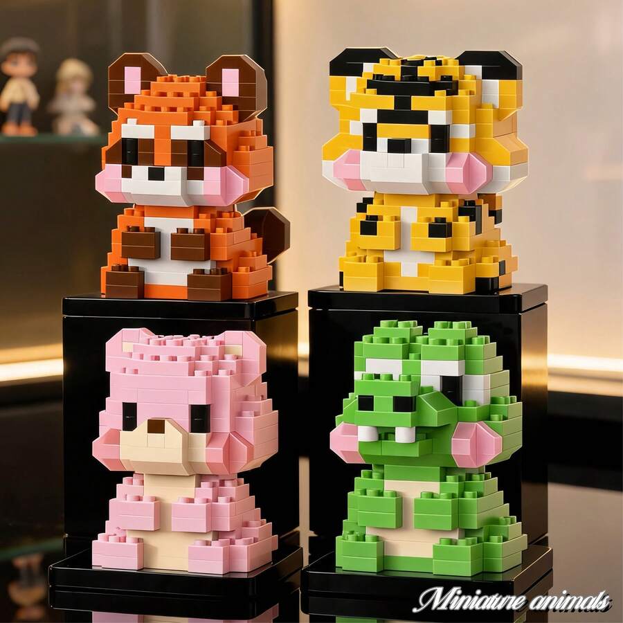 Micro-Particle Mini Cute Animal Building Blocks Series, ABS Material, Soft Building Mat, DIY Educational Stress Relief Puzzle Toy. Gift For Kids, Back To School, Christmas, Halloween/Major Holidays Fashion Gift. - Multicolor - View 1