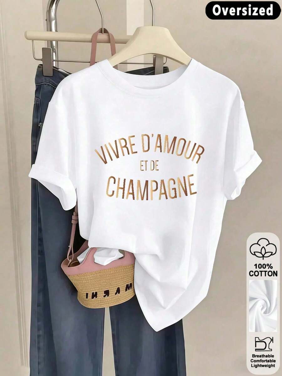 Oversize Oberteile Frühling/Sommer, 100% Baumwolle, Kurzarm T-Shirts für Damen