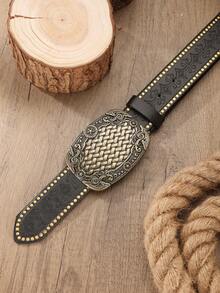 1pc Men's Western Style Large Buckle PU Leather Embossed Belt, Suitable For Jeans (Includes Hole Punching Nails) - BH1134 - View 18