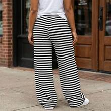 Women Y2k Striped Fold Over Pants Low Rise Yoga Pants Lounge Bottoms Color Block Wide Leg Flare Leggings Sweatpants - Black and White - View 4