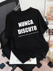 Camiseta gráfica con eslogan español de verano para mujer, uso diario casual y cómodo en color negro - Negro - Ver 1