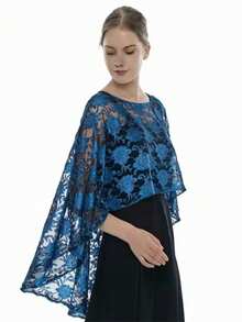 1pc Paisley Pattern Bohemian Polyester Asymmetrical Design Lace Poncho Shawl Cape, For Party, Vacation, Outerwear, All Seasons - Multicolor - View 2