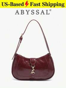 Novachic,1pc Retro Minimalist Hook Decor Adjustable Shoulder Strap Crescent Shape Bag, Suitable For Date, Outing, Party - Burgundy - View 1