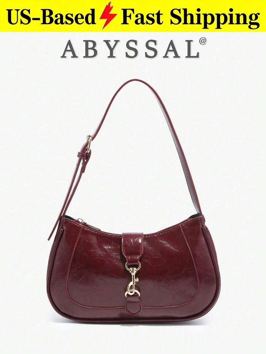Novachic,1pc Retro Minimalist Hook Decor Adjustable Shoulder Strap Crescent Shape Bag, Suitable For Date, Outing, Party - Burgundy - View 1