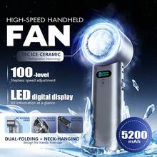 High-Speed Ice Cooling Handheld Fan, Super Conductive Ice Ceramic Cooling, 5200mAh Large Capacity Battery, 100-Level Stepless Adjustment, Portable & Foldable, LED Smart Display, Ideal Portable USB Fan For Outdoor Use In Summer To Keep Cool - Handheld - View 3