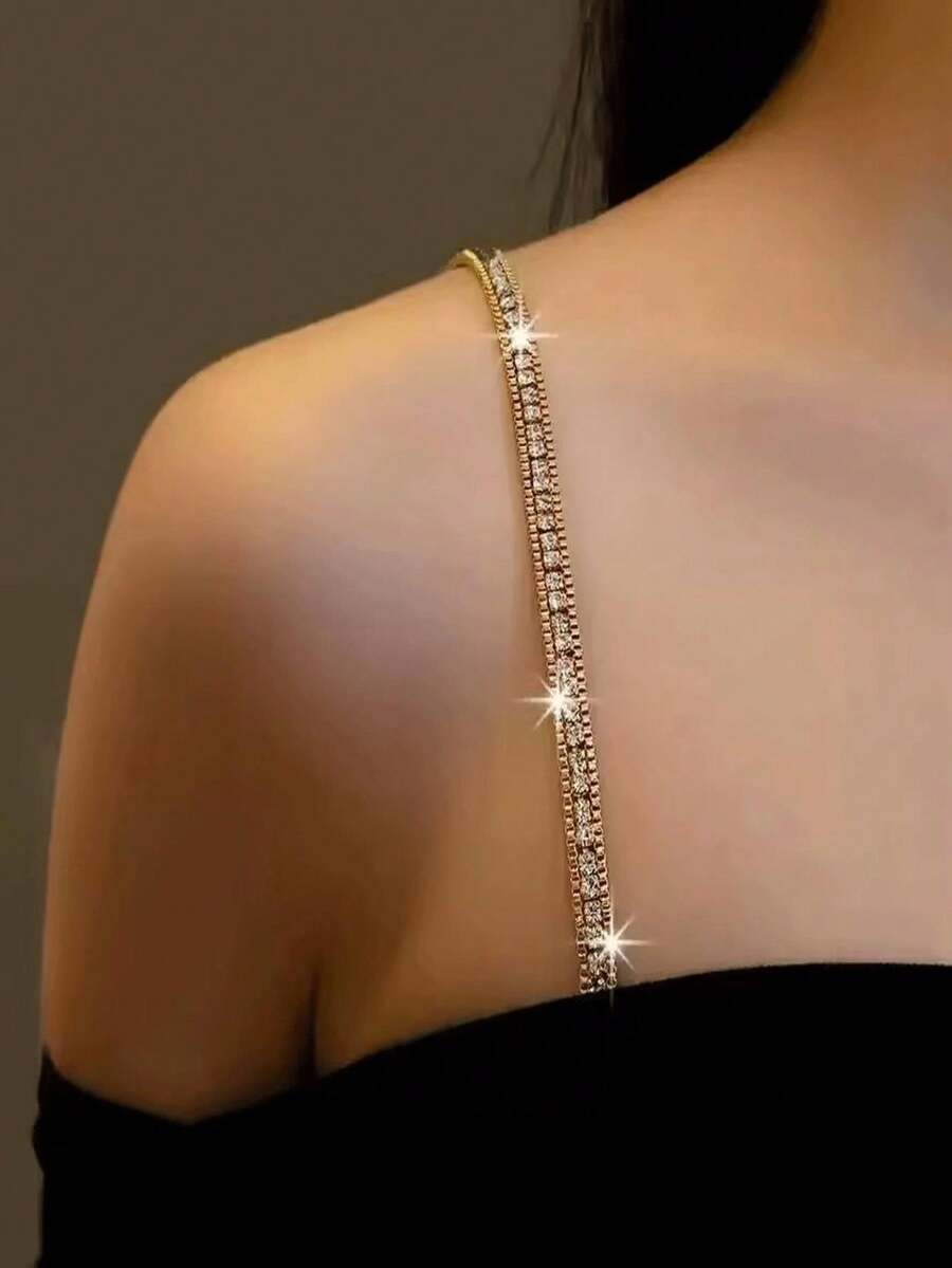 2pcs/Pair Rhinestone Women's Bra Shoulder Straps, Metal Backless Lingerie Straps