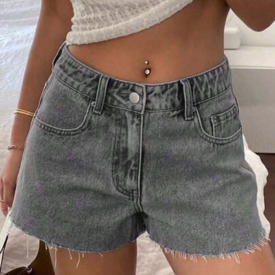 xuehuamaoyi02 Shorts vaqueros cortos con flecos para mujer, de moda para el verano - Gris Claro - Ver 1
