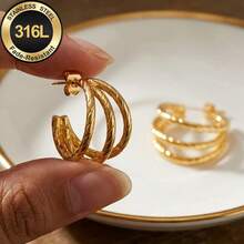 High-Quality Stainless Steel Dangling Earrings High-Polished Natural Finish,Hypoallergenic 316L Ear Post, Unique Shapes Unisex Jewelry Earrings - A - View 2