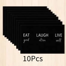 1pc Life Text Placemat, Breakfast Placemat, Coffee Mat, Coaster Set, Bowl & Plate Mat, Home Decor, Kitchen Accessories, Easy To Clean Placemat, Suitable For Home, Kitchen & Dining Table Decor, Holiday Gift, Multi-Piece Combination Pack, Linen Placemat - Multicolor - View 12