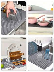Foldable Kitchen Dish Drying Mat, Large Dish Drying Mat, Dry Bowl Mat, Sink Non-Slip Drying Mat, Heat-Resistant, Shock-Absorbing, Sound-Absorbing, Tabletop Heat-Resistant Mat, Foldable And Rollable For Easy Storage, Kitchen Essential, Kitchen Decor, Perfect Gift For Mother, Family, Women. Kitchen Gadget; Tabletop Accessory - Wide-format Multicolor - View 11