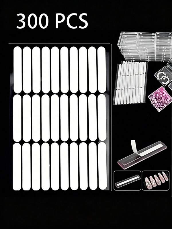 300pcs Nail Art Storage Double-Sided Adhesive Strips, No-Cut Storage Stickers, Easy-Tear Nail Polish Storage Strips, Transparent Crystal Double-Sided Tape - For False Nail Practice, Display Tools And Accessories