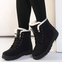 Botas de nieve para mujer, botas de tobillo deportivas para exteriores con forro térmico de invierno, gruesas y ligeras, de unicolor, elegantes, versátiles, cómodas, cálidas, casuales para exteriores, tallas grandes para mujer - Negro - Ver 4