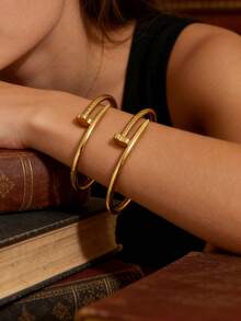 2 PIEZAS Pulseras de acero inoxidable con diseño de trébol de cuatro hojas y corazón, estilo elegante y de moda para mujer, adecuadas para uso diario, ir al trabajo o viajes de vacaciones - Amarillo Oro - Ver 3