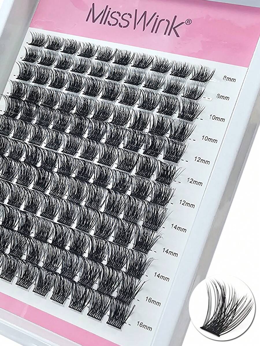 Miss Wink Eyelash Extension Mixed Pack, DIY Eyelash Extension, 12 Rows, 8-16mm Mixed Length, 0.07mm D Curl, 120 Clusters, Thick And Curly, 2 Packs, Free Combination, Personal Eyelash Extension, Suitable For Daily Makeup Or Party Use - D - View 1