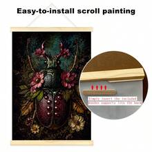 1pc Framed/Unframed Gothic Style Botanical Floral Beetle Pomegranate Canvas Poster, Dark Academia Floral Insect Wall Art Print, Minimalist Entryway/Entrance Aesthetic Decor Scroll Painting, Suitable For Dorm, Living Room, Bedroom Modern Home Decor - A - View 5