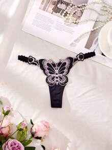 Mystèrelle Celana Dalam Thong Seksi Transparan Motif Kupu-kupu 3 Potong untuk Wanita, Model Low-Rise - MultiWarna - View 5