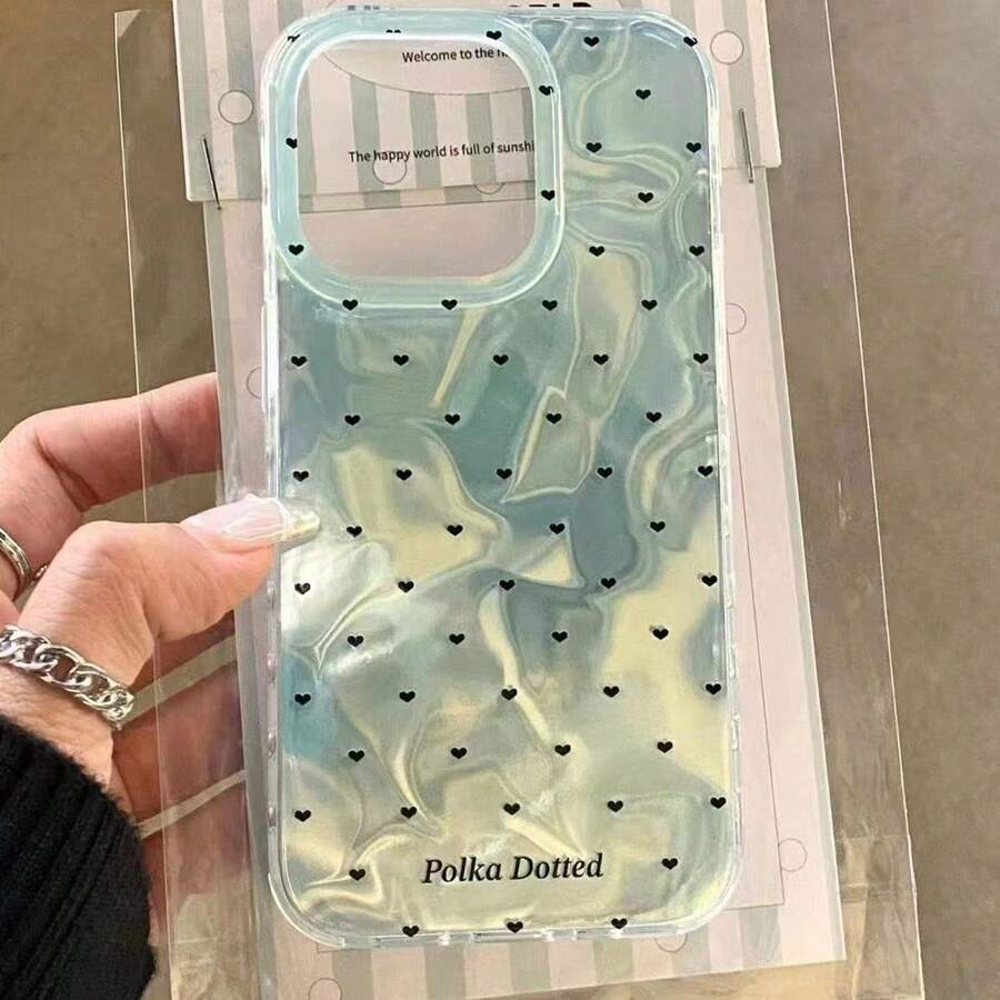 Korean Style Laser Heart Bow Pendant Pink Glitter Water Ripple Pattern Phone Case, Compatible With IPhone 17 16 Pro Max 15 Pro 14 13, Summer Shockproof Protective Cover, Sweet Girl Style - Multicolor - View 1