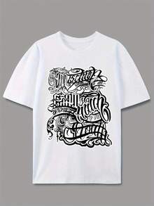 2026 Streetwear Men's Short Sleeve T-Shirts With Cursive Print, American Brand Design, Graffiti Letter Print, Unisex Short Sleeve T-Shirt, Couples Tops High S - White - View 3