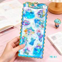 Pegatinas 3D con brillos en forma de conejo lindo, gatito, botella de agua y estrella, divertido intercambio de pegatinas - Multicolor - Ver 23