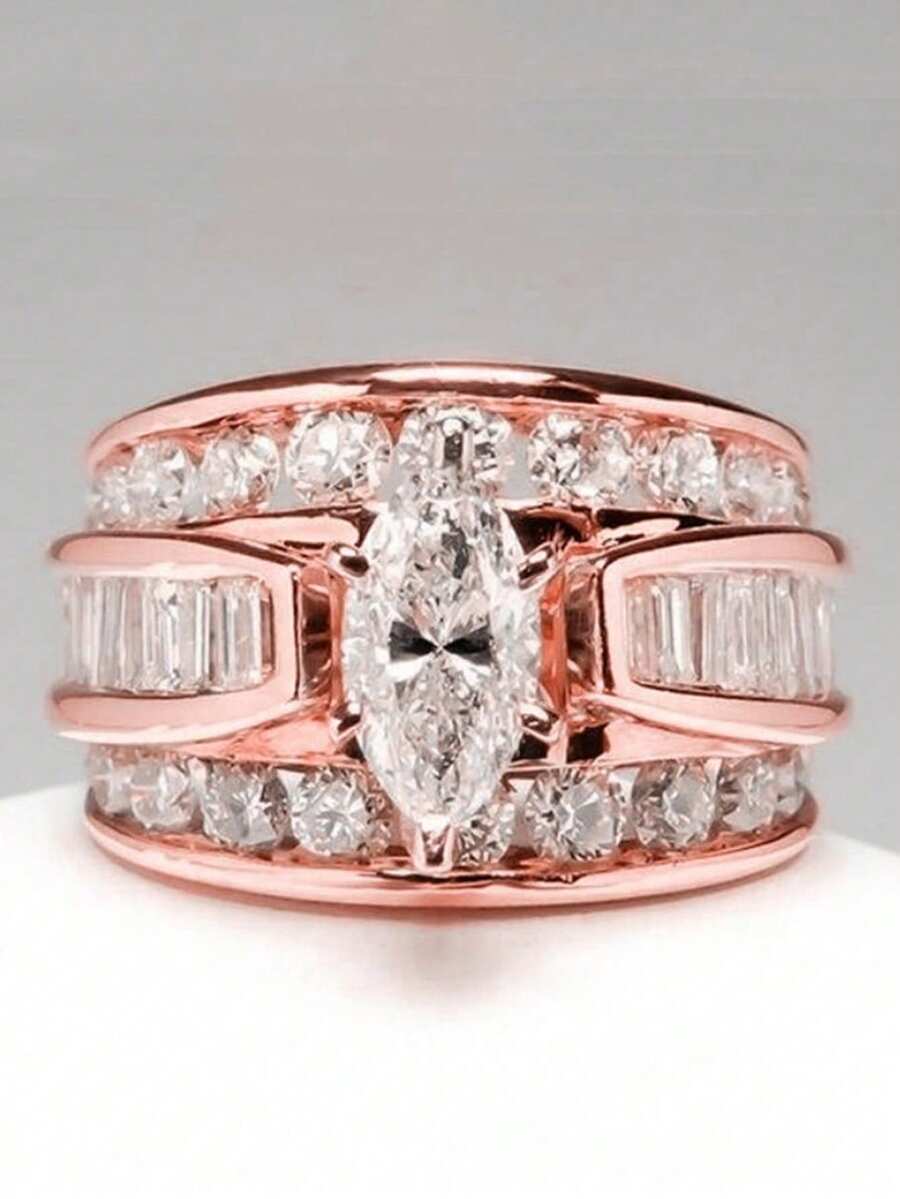 1 buah Cincin Wanita Bertema Kubik Zirkonia, Cocok Sebagai Hadiah Hari Valentine, atau untuk Pesta Pernikahan