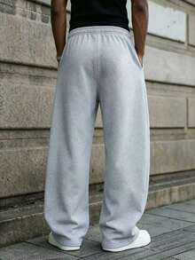 1pc Teen Boys Drawstring Elastic Waist Loose Straight Leg Casual Sports Pants, Suitable For Daily Wear - Light Grey - View 2