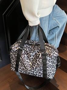 New Fashion Travel Bag, Solid Color Minimalist Leopard Print Niche Design, Chic Popular Cool Style, Suitable For Short Trips And Fitness, Large Capacity Versatile Exquisite Bag - Black - View 6