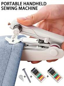 Juego de máquina de coser portátil de mano, incluye 1 máquina de coser portátil mini y 2 rollos de 12 hilos de coser de colores gratis - simple y fácil de usar para manualidades y costura en el hogar - Multicolor - Ver 17