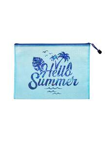大容量防水收納袋，印有閃亮「Hello Summer」圖案化妝包，海灘主題，大容量透明化妝包，輕巧，春/夏季收納，耐用，非常適合游泳、海灘、潛水和夏季度假，學生返校，輕巧防曬收納袋，適合朋友、家人、女朋友和同學。完美的生日、節日、派對、婚禮（伴娘）、母親節、教師節禮物和紀念品 - 彩色 - 查看 14