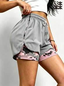 mulinsen Women's 2-In-1 Running Shorts With Contrast Color Design, Built-In Phone Pocket, Summer Workout Shorts - Light Grey - View 5