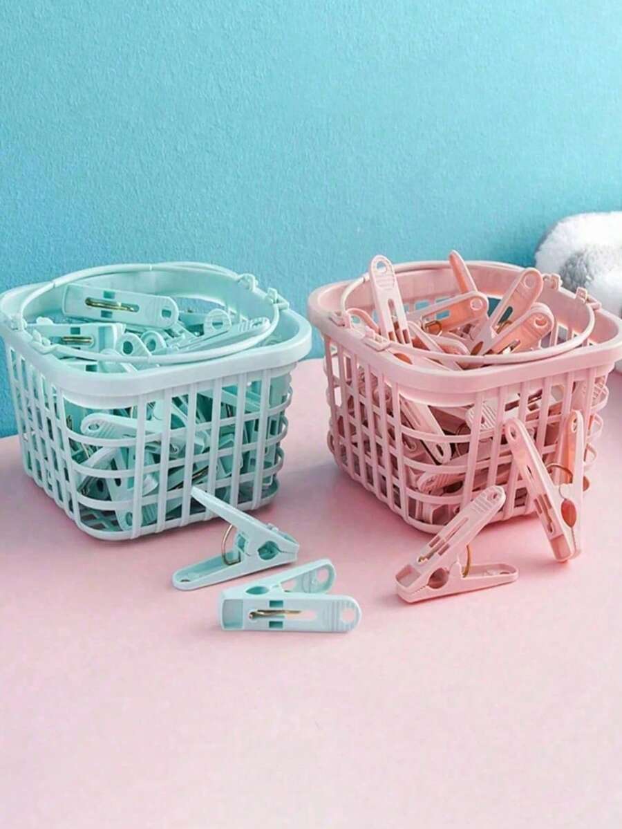 1/3/5/15/25/30pcs Clothes Clips With Storage Basket (Please Confirm Size Before Purchase), Waterproof, Strong Grip, Very Practical, Suitable For Drying Various Clothes, Decorating Photos, Celebrity Stickers, Etc. 30pcs Small Windproof Plastic Clothes Clips, Suitable For Underwear And Socks Multi-Functional Storage Basket. - Multicolor - View 1