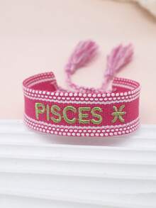 1pc Fashionable Zodiac Handmade Woven Tassel Bracelet With Embroidered Letter For Men And Women - Multicolor - View 2
