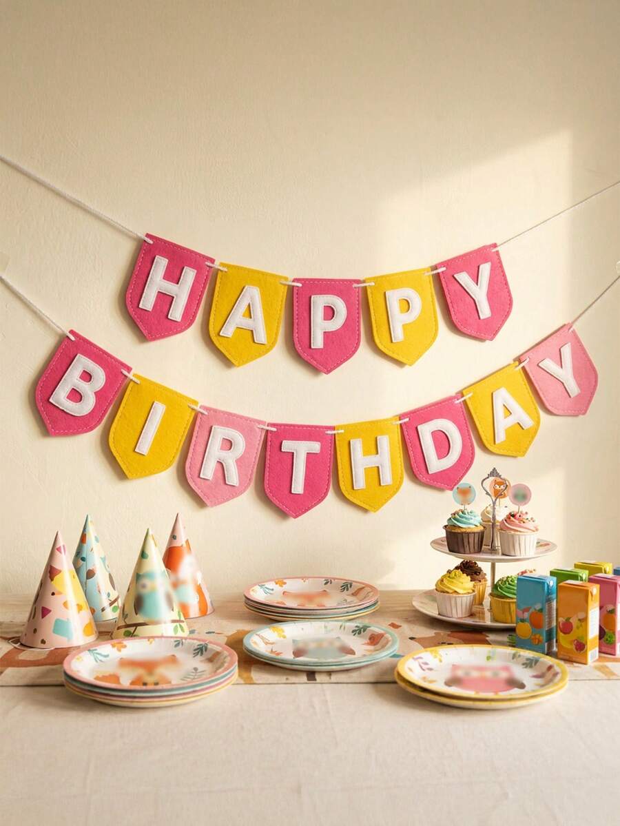 1 buah Banner Ulang Tahun Pelangi Warna-warni dari Kain Felt, Dekorasi Ulang Tahun Berwarna-warni, Cocok untuk Wanita, Pria, Hewan Peliharaan, Latar Belakang Pesta Buatan Tangan - MultiWarna - View 1