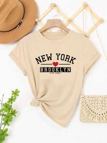 Camiseta con estampado de letra - Albaricoque - Ver 1