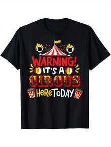 Men's Black Summer T-Shirt With Circus Design - Black - View 1
